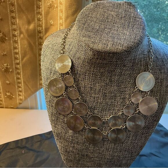 Jewelry - Silvertone Adjustable  Necklace for Women with Radiant Engaved Discs